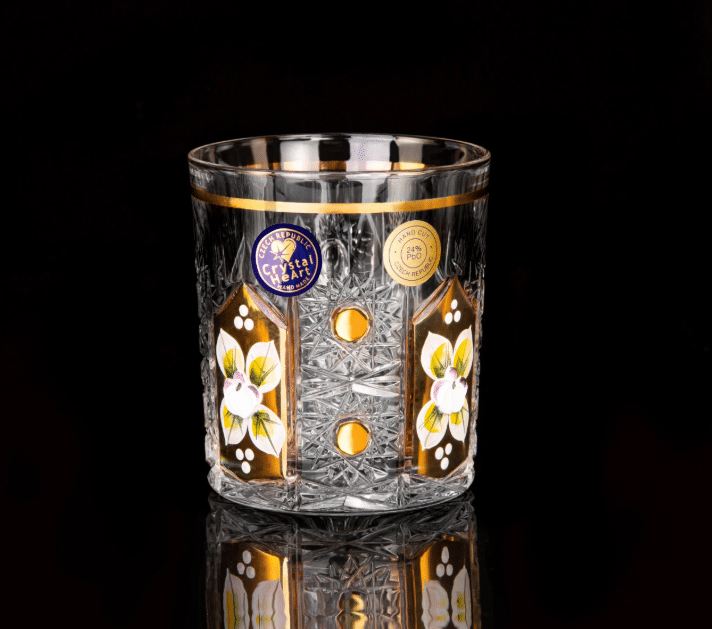 Krištáľové brúsené poháre na whisky 320 ml ručná maľba set 6 kusov