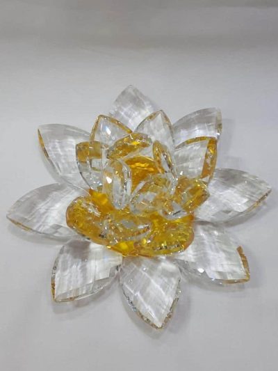 Krištálový brúsený lotosový kvet žltý 20 cm