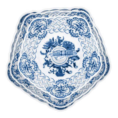 Cibulák – Etažér 3-dielny 5-hranný 19/24/28 cm – originál cibuľový porcelán 1. akosť
