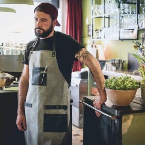 Barmanská zástera sivý kožený vzhľad