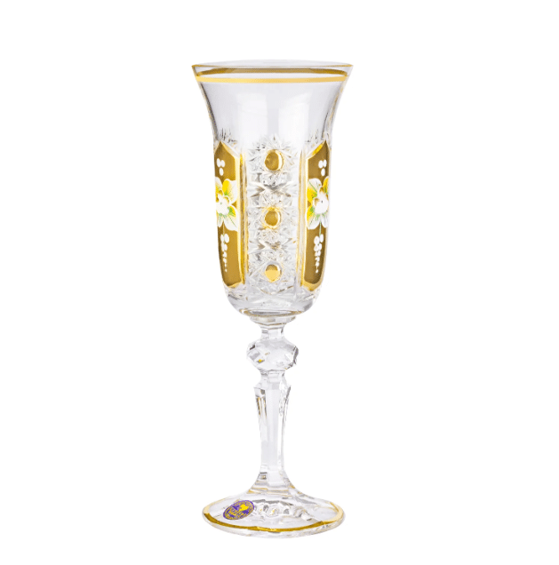 Krištáľové brúsené poháre Laura na šampanské 150 ml ručná maľba set 6 kusov – Obrázok 2