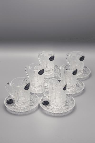 Krištáľové brúsené šálky s podšálkami na kávu ÚSVIT 65 ml set 6 kusov - Image 3