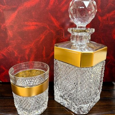 Set krištáľová brúsená karafa whisky ručná maľba zlatom 1 + 6 pohárov