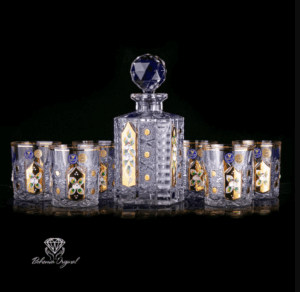 Set krištáľová brúsená karafa whisky ručná maľba 1 + 6 pohárov