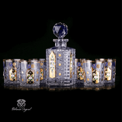 Set krištáľová brúsená karafa whisky ručná maľba 1 + 6 pohárov