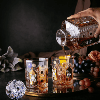 Alternative view of Set krištáľová brúsená karafa whisky ručná maľba 1 + 6 pohárov